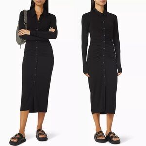 Good American Good Touch Ruched Midi Dress in Black, Size 1 New w/Tag